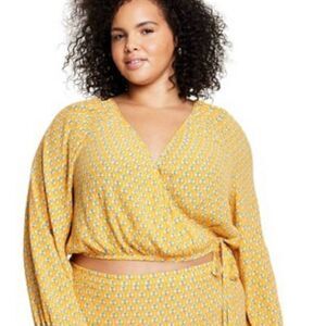 Rhode By Target Women's Dainty Lotus Print Wrap Top Yellow/Turquoise Size XXL